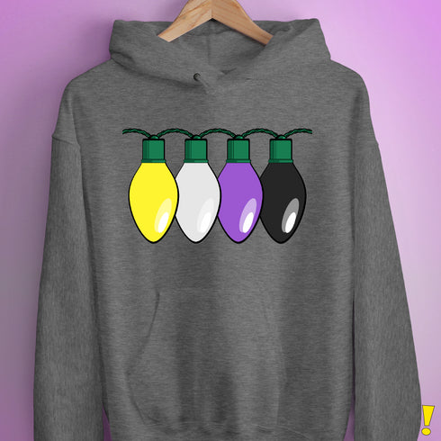 Nonbinary Pride Christmas Lights Hoodie - Grey Heather